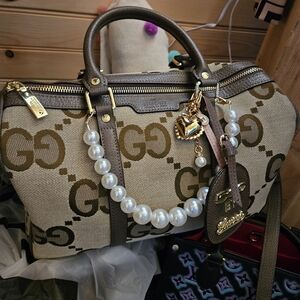 Brown Bag With Added Charm & Pearl Accents NEW